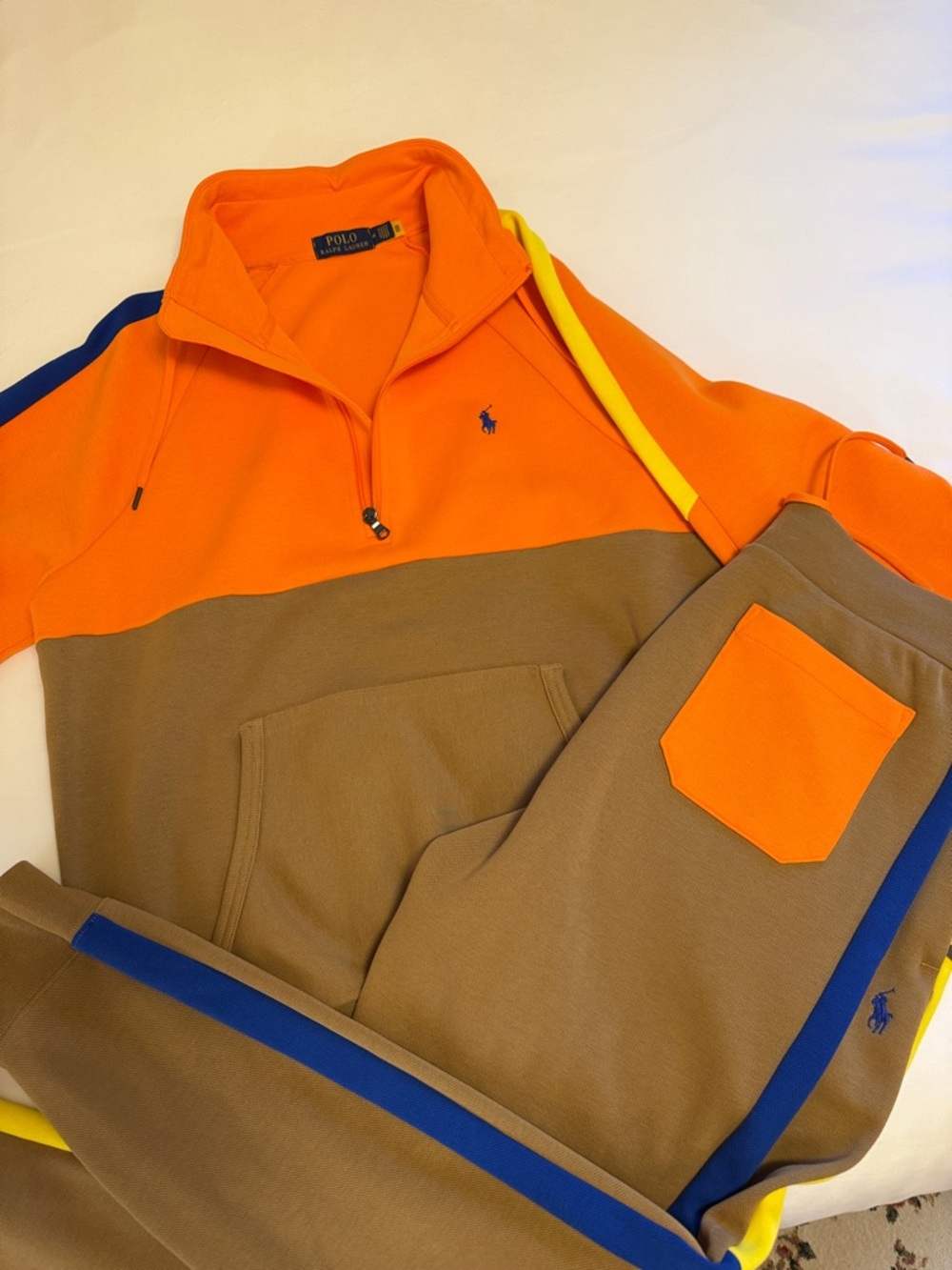 Polo by Ralph Lauren Orange and Brown Colorblock Jogger Set